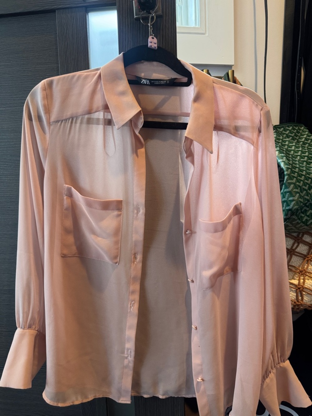 ZARA Soft Pink Sheer Button-Up Blouse